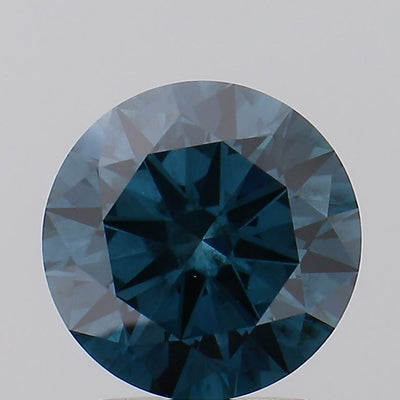 2.09 carat fancy vivid greenish blue round lab grown diamond SI1 clarity