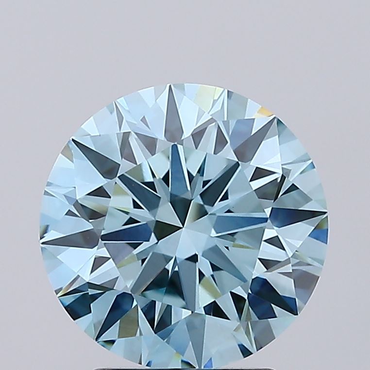 3.12 carat fancy vivid greenish blue round lab grown diamond VVS2 clarity