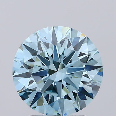 3.12 carat fancy vivid greenish blue round lab grown diamond VVS2 clarity