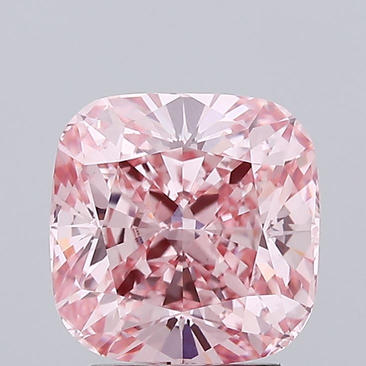 3.01 carat fancy vivid pink cushion lab grown diamond VS2 clarity