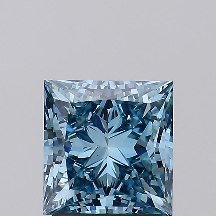 2.03 carat fancy vivid greenish blue princess lab grown diamond VS2 clarity