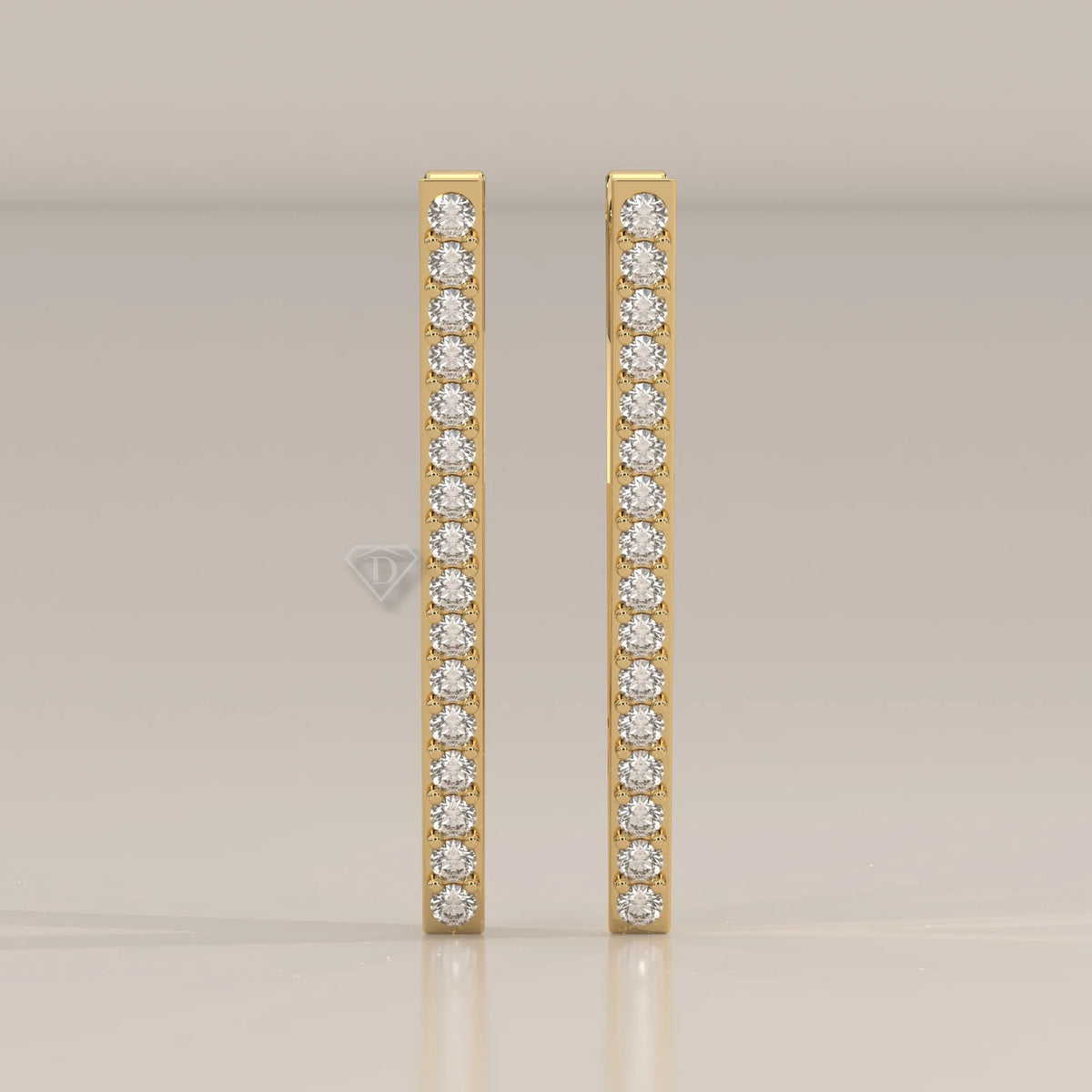 Front View: Round Diamond Hoop Earrings with Pavé Setting in Yellow Gold – Lab Grown – Driona Jewels