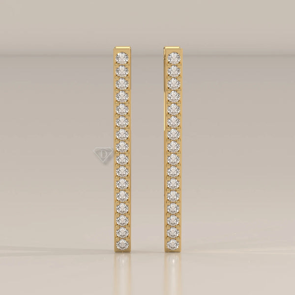 Front View: Round Diamond Hoop Earrings with Pavé Setting in Yellow Gold – Lab Grown – Driona Jewels