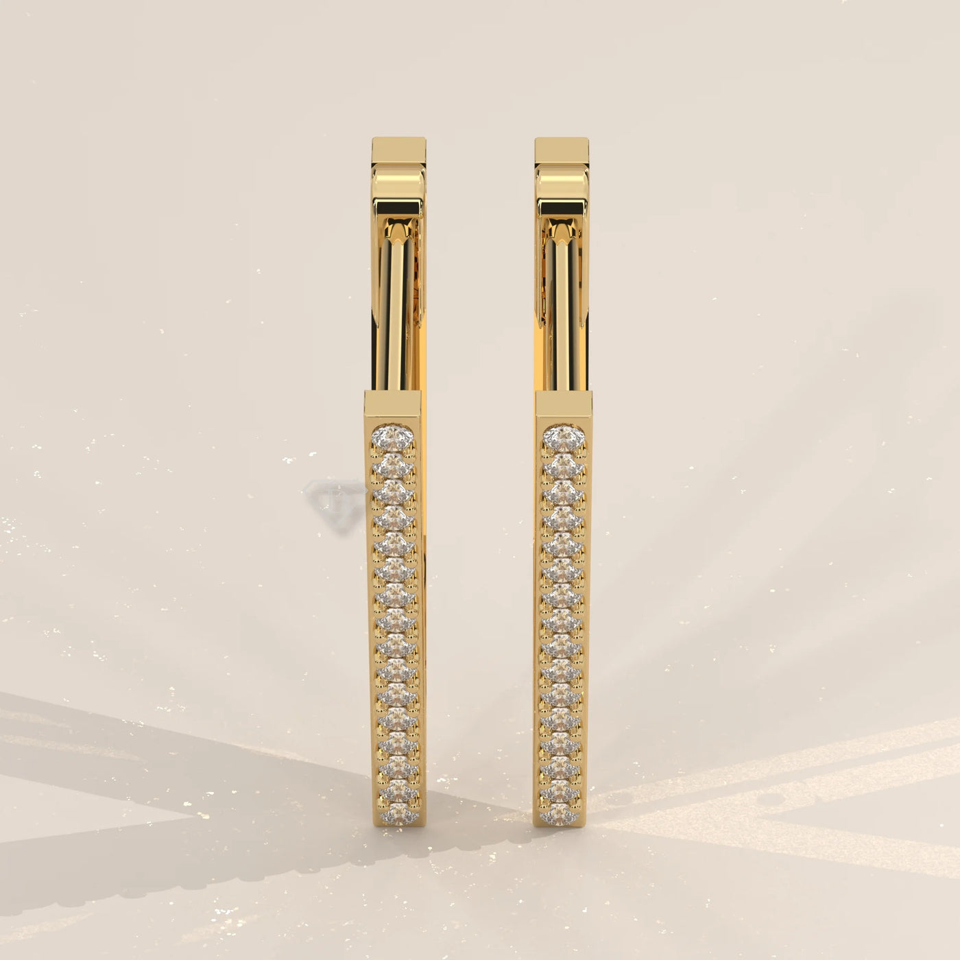 Pair Front View: Round Diamond Hoop Earrings with Pavé Setting in Yellow Gold – Lab Grown – Driona Jewels