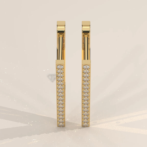 Pair Front View: Round Diamond Hoop Earrings with Pavé Setting in Yellow Gold – Lab Grown – Driona Jewels