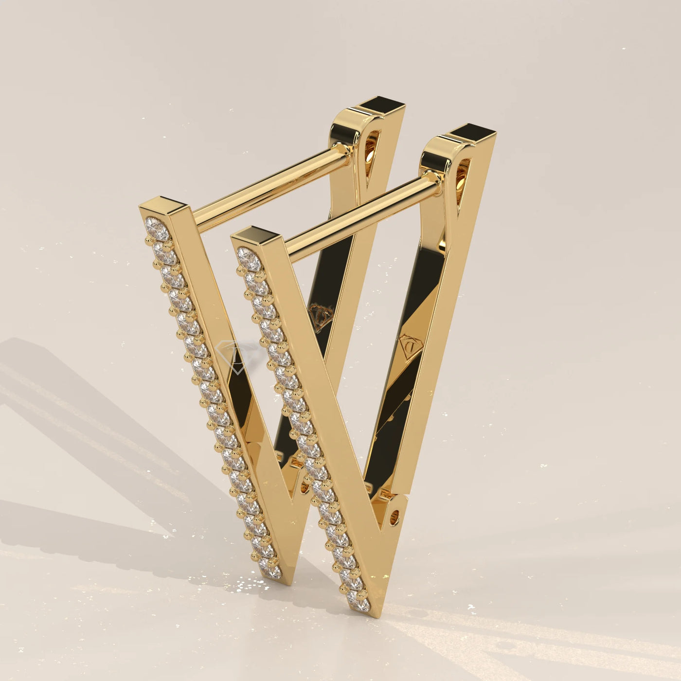 Three-Quarter View: Round Diamond Hoop Earrings with Pavé Setting in Yellow Gold – Lab Grown – Driona Jewels