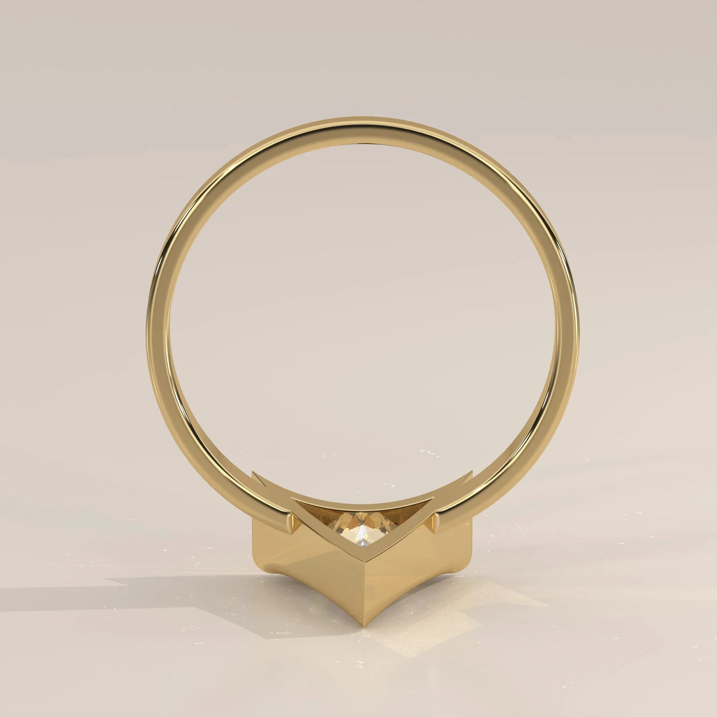 Angle View: Trillion Diamond Ring with Prong Setting in Yellow Gold – Lab Grown – Driona Jewels