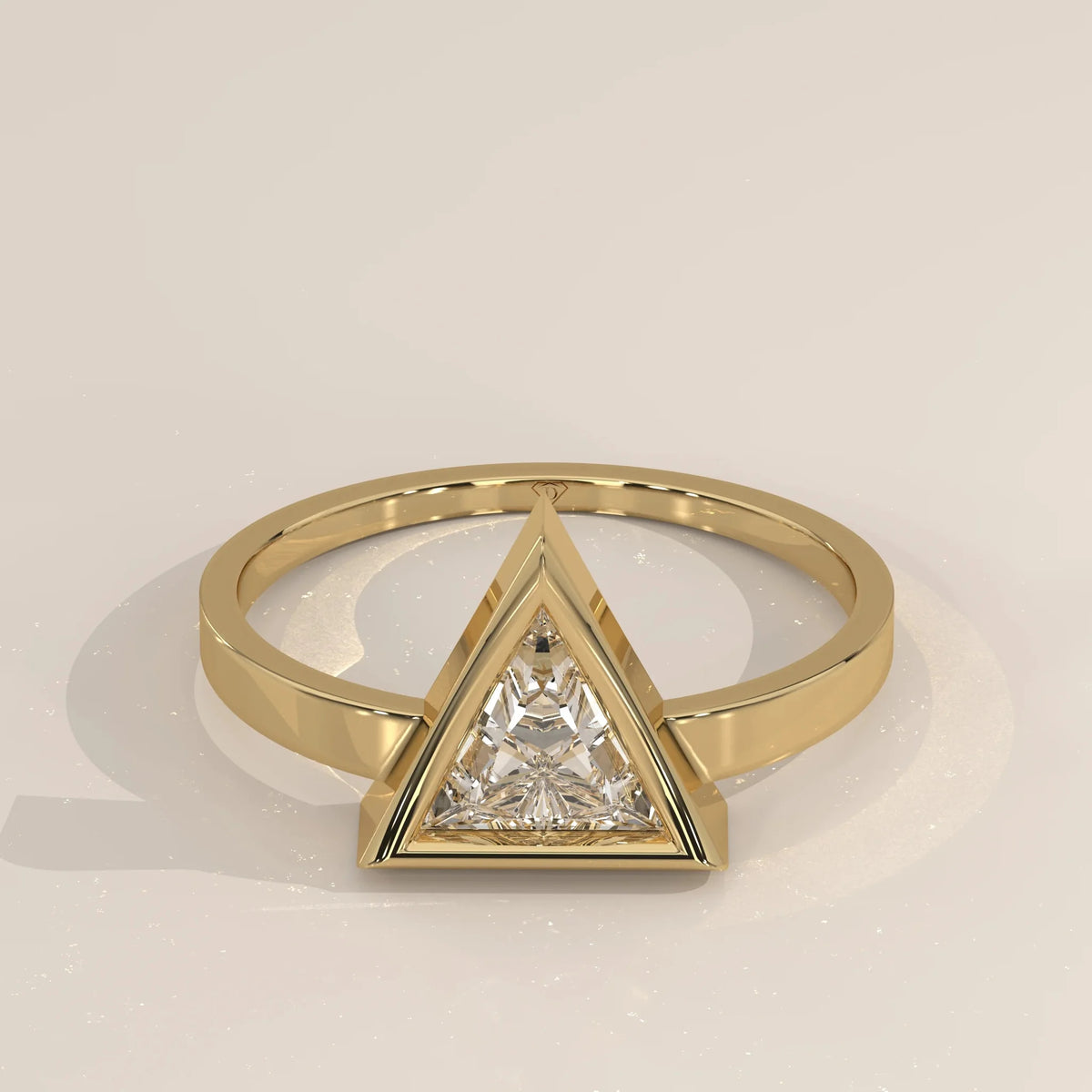 Front View: Trillion Diamond Ring with Prong Setting in Yellow Gold – Lab Grown – Driona Jewels