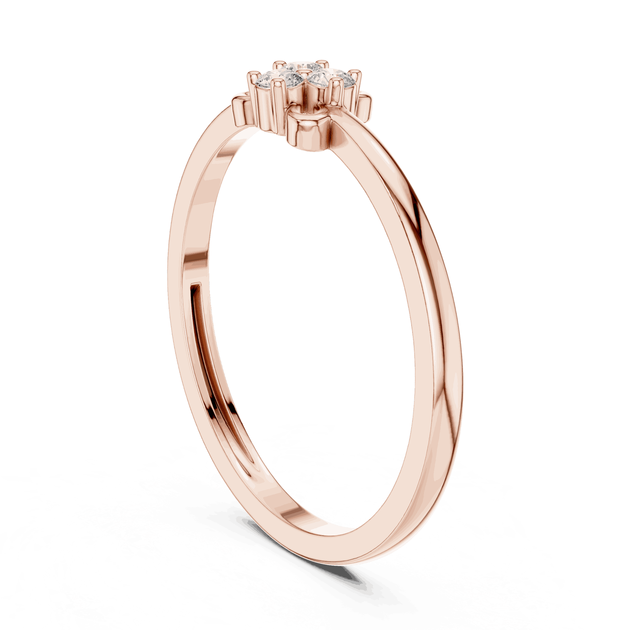 10K Rose Gold Diamond Ring featuring Trilogy Cluster style with Polished finish for women - Perfect Gift for Her - Angled View