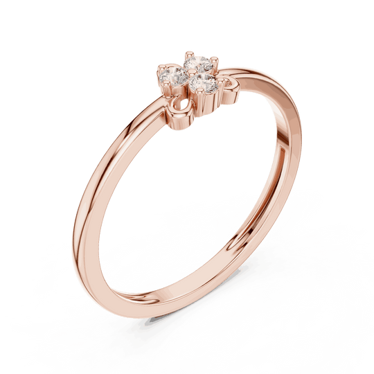 10K Rose Gold Diamond Ring featuring Trilogy Cluster style with Polished finish for women - Perfect Gift for Her - Angled View 2
