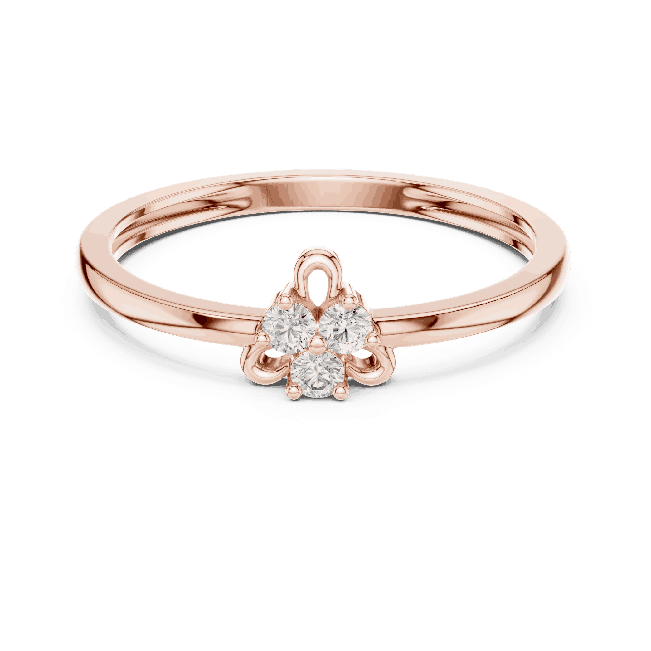 10K Rose Gold Diamond Ring featuring Trilogy Cluster style with Polished finish for women - Perfect Gift for Her - Front View