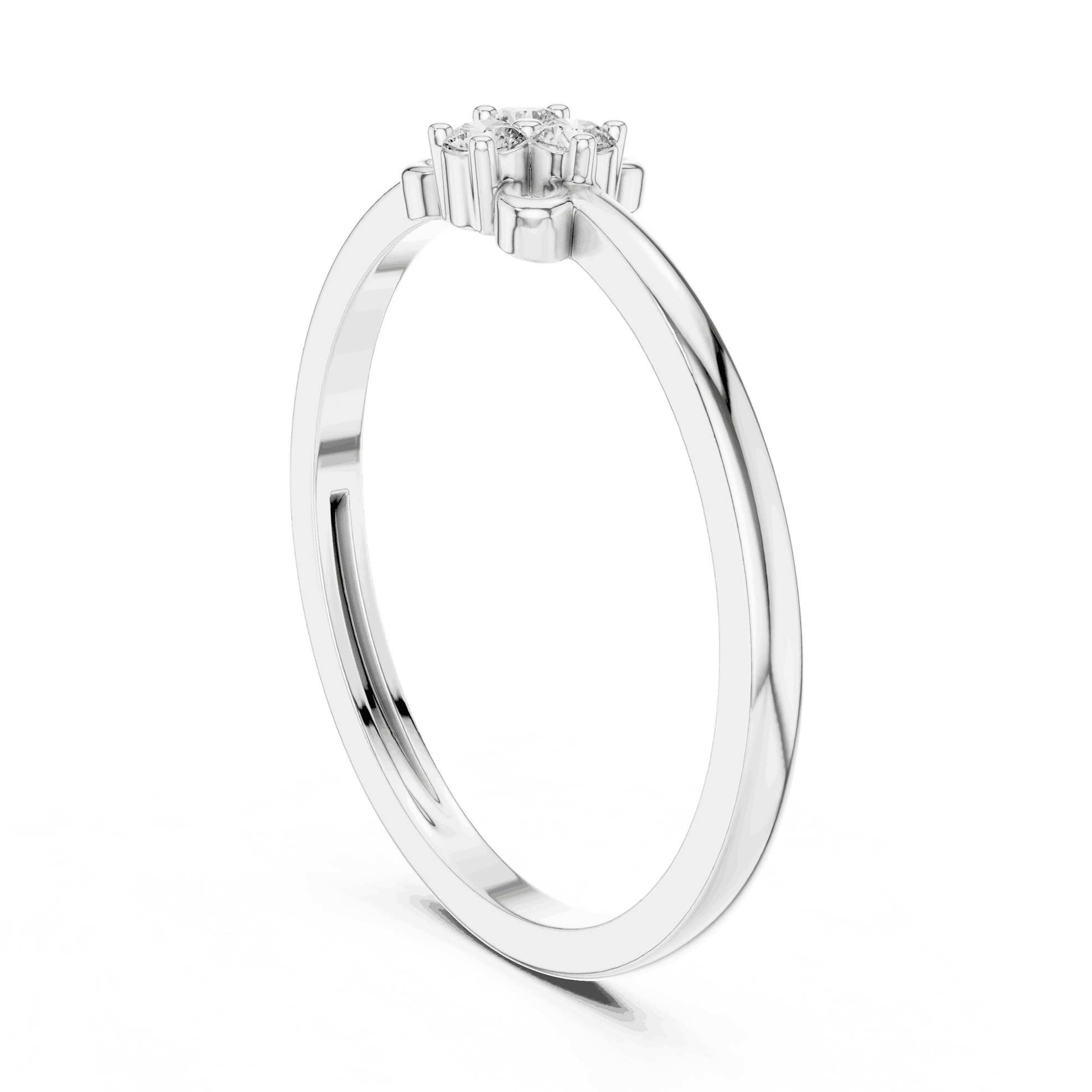 14K White Gold Diamond Ring featuring Trilogy Cluster style with Polished finish for women - Perfect Gift for Her - Angled View