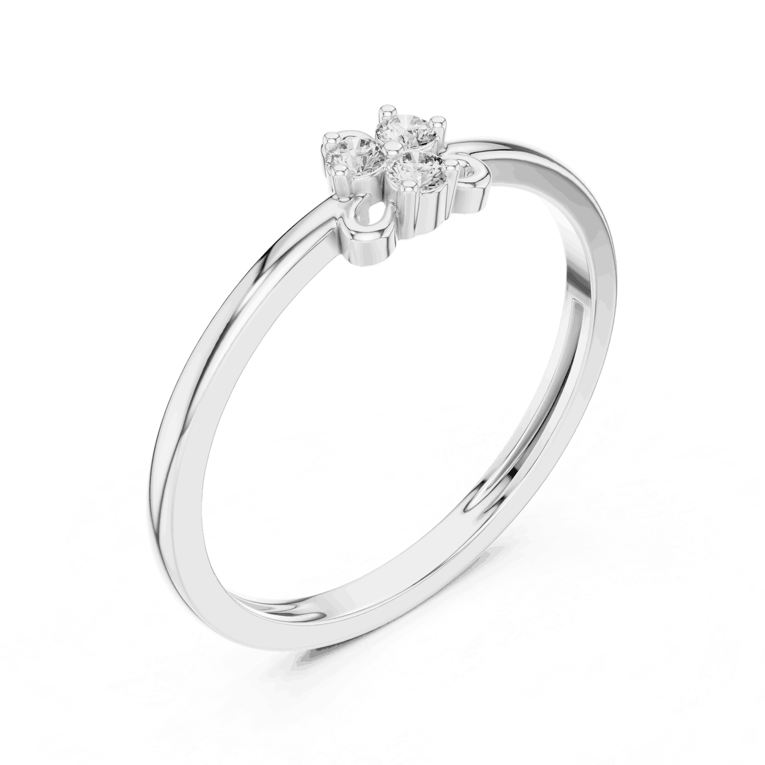 14K White Gold Diamond Ring featuring Trilogy Cluster style with Polished finish for women - Perfect Gift for Her - Angled View 2