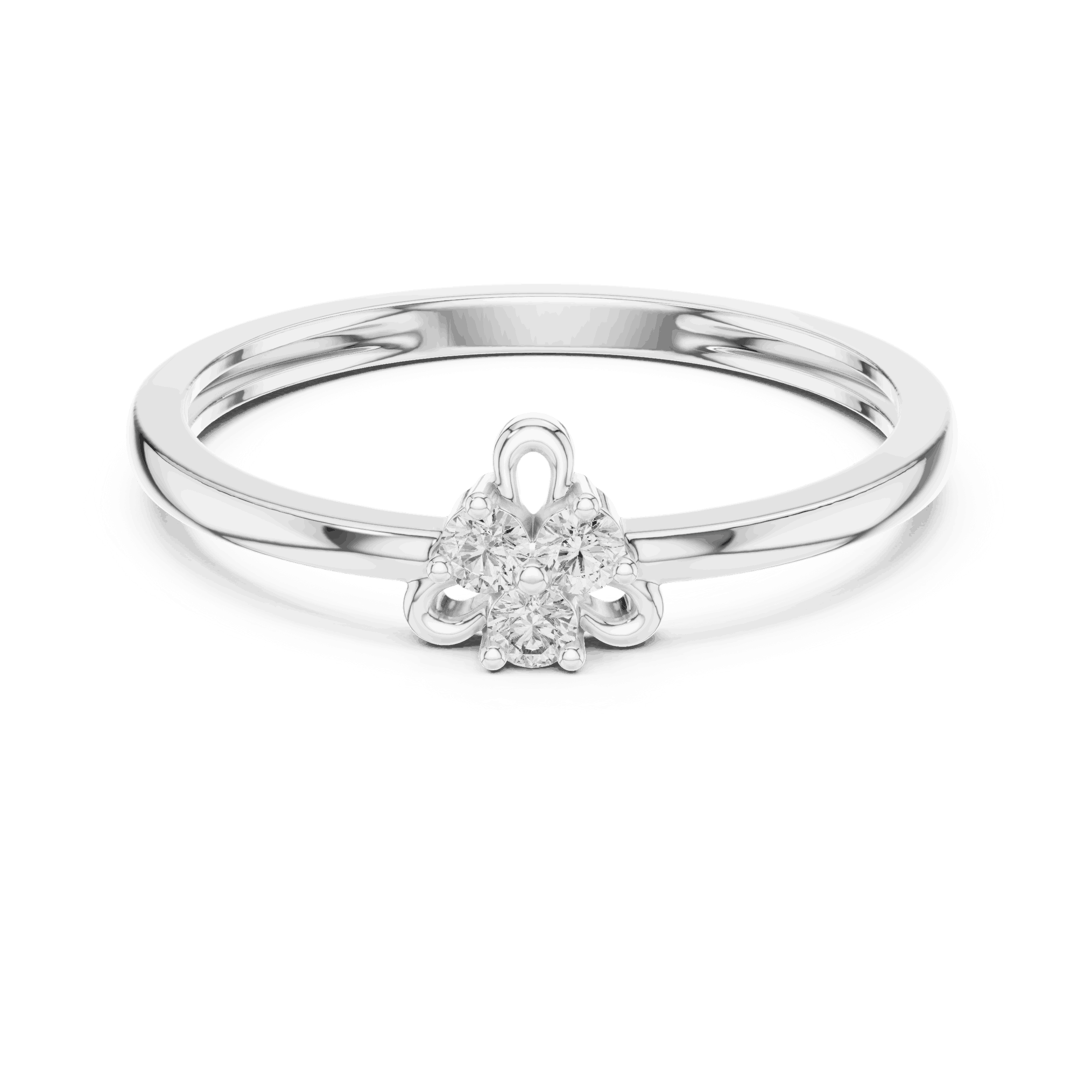 14K White Gold Diamond Ring featuring Trilogy Cluster style with Polished finish for women - Perfect Gift for Her - Front View