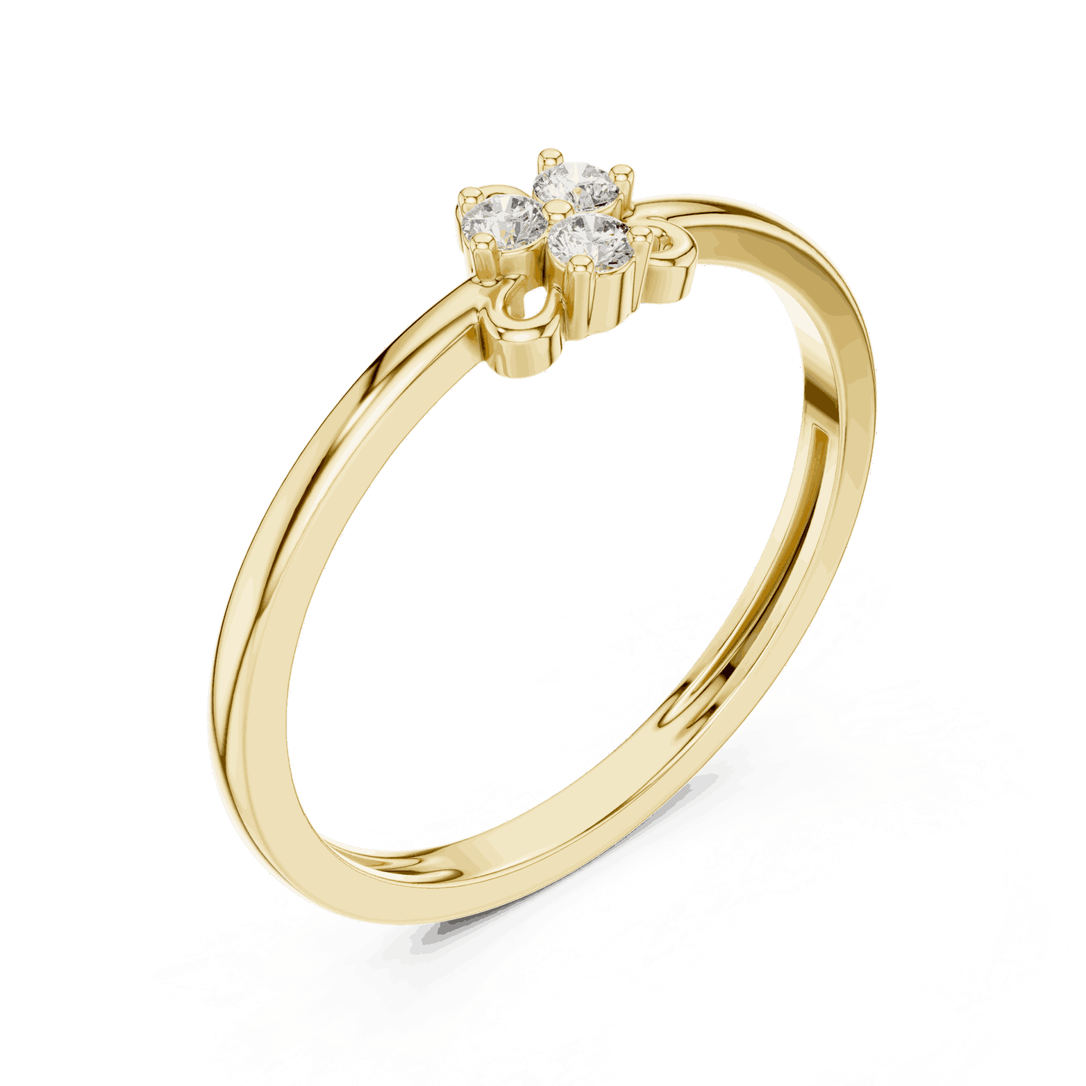 18K Yellow Gold Diamond Ring featuring Trilogy Cluster style with Polished finish for women - Perfect Gift for Her - Angled View 2