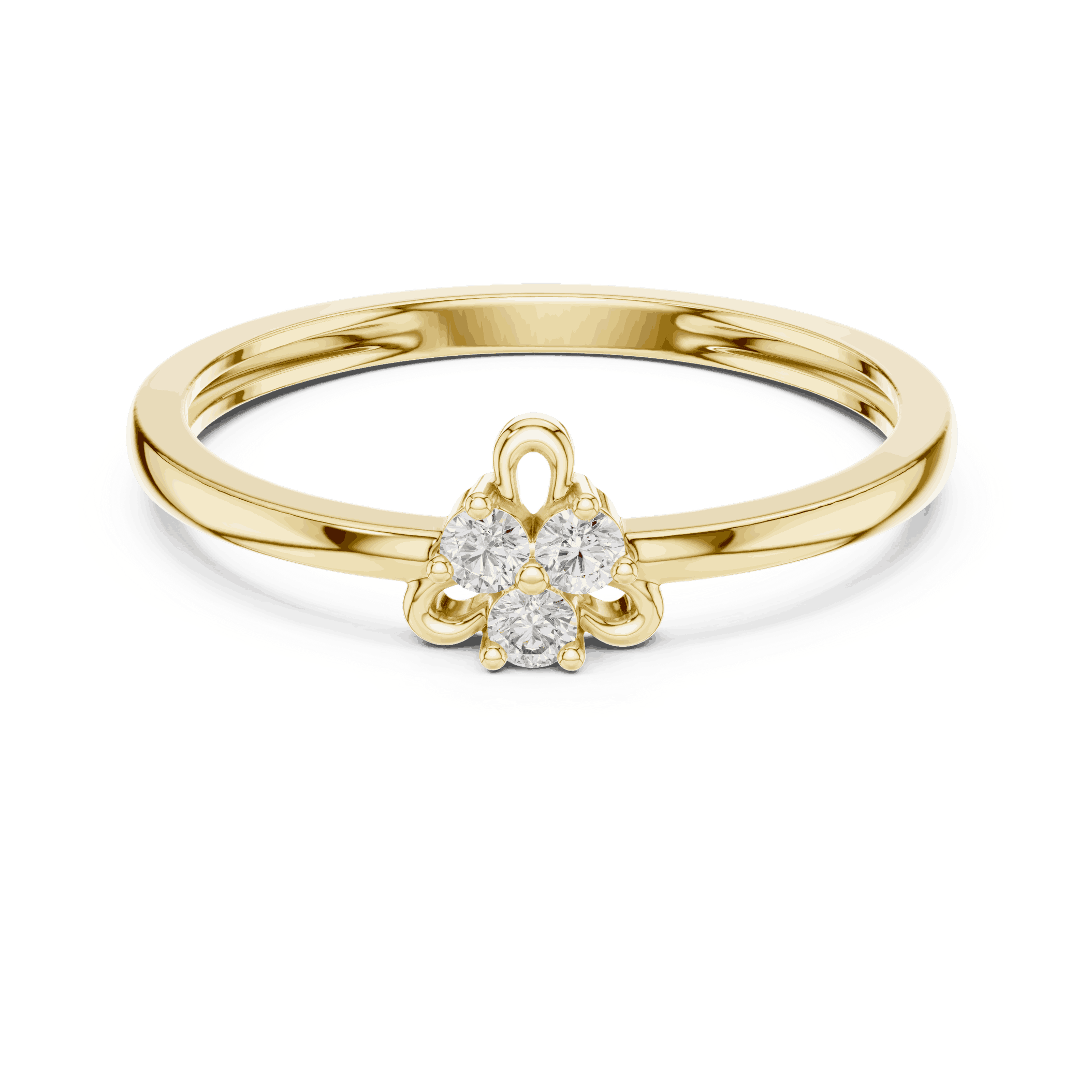 18K Yellow Gold Diamond Ring featuring Trilogy Cluster style with Polished finish for women - Perfect Gift for Her - Front View