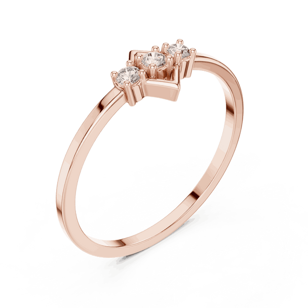 10K Rose Gold Diamond Ring featuring Trilogy Kite Frame style with Polished finish for women - Perfect Gift for Her - Angled View 2