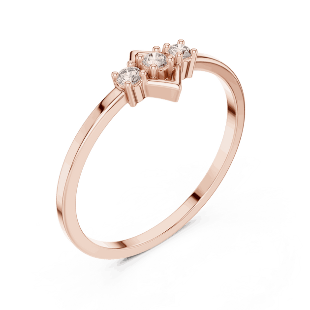 10K Rose Gold Diamond Ring featuring Trilogy Kite Frame style with Polished finish for women - Perfect Gift for Her - Angled View 2