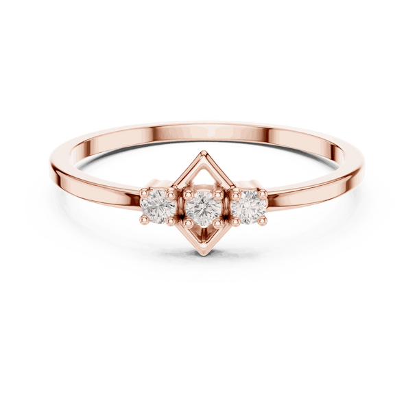 10K Rose Gold Diamond Ring featuring Trilogy Kite Frame style with Polished finish for women - Perfect Gift for Her - Front View