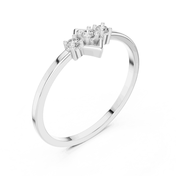 14K White Gold Diamond Ring featuring Trilogy Kite Frame style with Polished finish for women - Perfect Gift for Her - Angled View 2