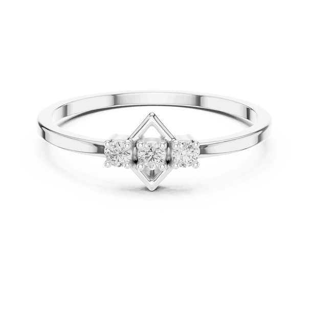 14K White Gold Diamond Ring featuring Trilogy Kite Frame style with Polished finish for women - Perfect Gift for Her - Front View