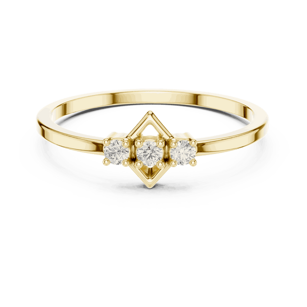 18K Yellow Gold Diamond Ring featuring Trilogy Kite Frame style with Polished finish for women - Perfect Gift for Her - Front View