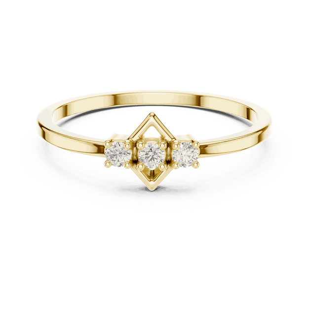 18K Yellow Gold Diamond Ring featuring Trilogy Kite Frame style with Polished finish for women - Perfect Gift for Her - Front View