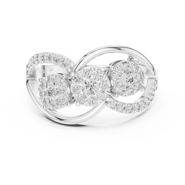 Driona Jewels Three Stone Diamond Engagement Ring | Crossover Pave Shank