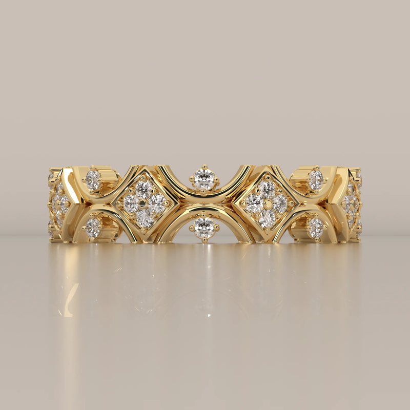 Side Profile: Round Diamond Eternity Band with Eternity Setting in Yellow Gold – Lab Grown – Driona Jewels