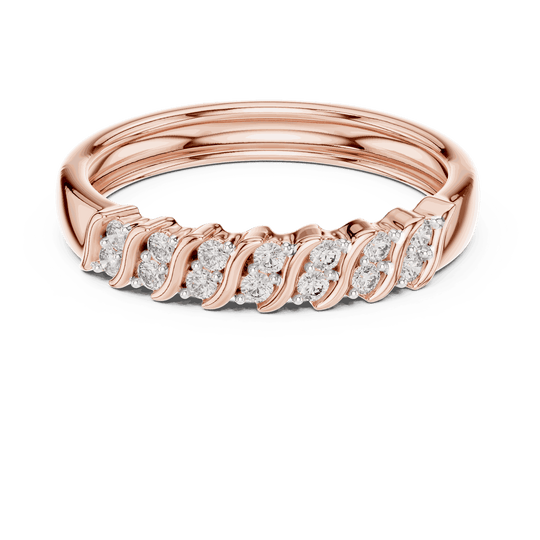 Angle View: Round Brilliant Diamond Cluster Twisted Wedding Band in 18K Rose Gold – Lab Grown – Driona Jewels