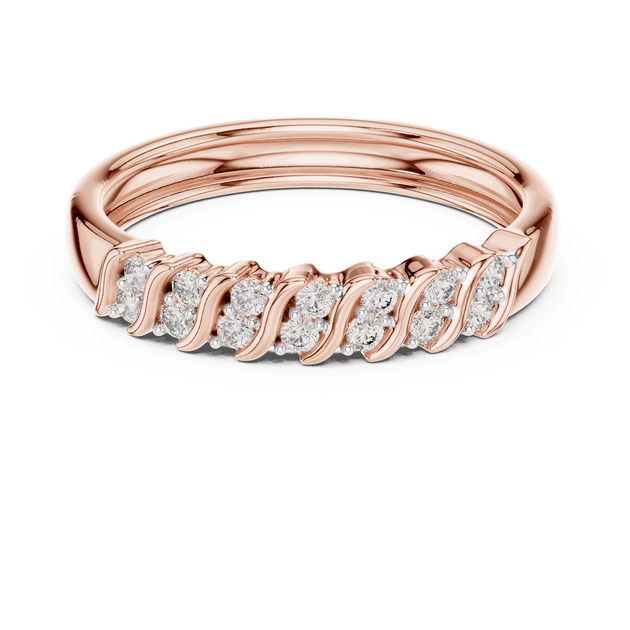 Angle View: Round Brilliant Diamond Cluster Twisted Wedding Band in 18K Rose Gold – Lab Grown – Driona Jewels