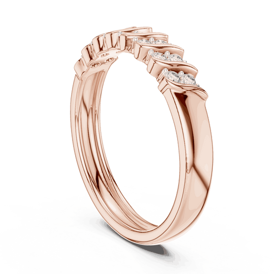 Three-Quarter View: Round Brilliant Diamond Cluster Twisted Wedding Band in 18K Rose Gold – Lab Grown – Driona Jewels