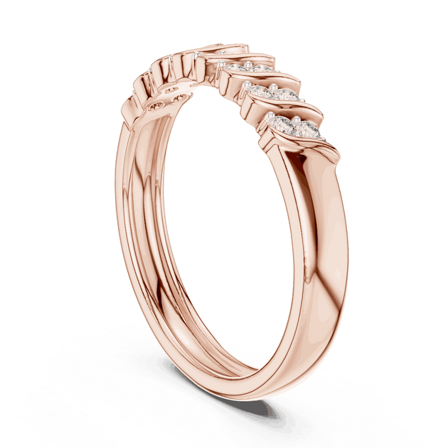 Three-Quarter View: Round Brilliant Diamond Cluster Twisted Wedding Band in 18K Rose Gold – Lab Grown – Driona Jewels