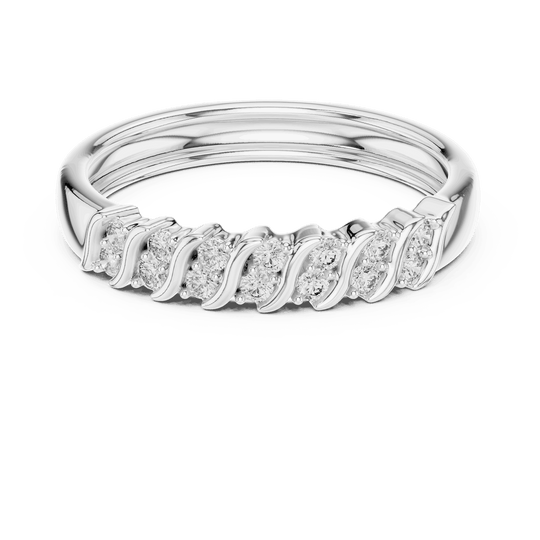 Angle View: Round Brilliant Diamond Cluster Twisted Wedding Band in 18K White Gold – Lab Grown – Driona Jewels