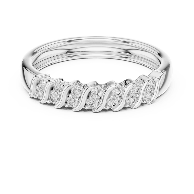 Angle View: Round Brilliant Diamond Cluster Twisted Wedding Band in 18K White Gold – Lab Grown – Driona Jewels