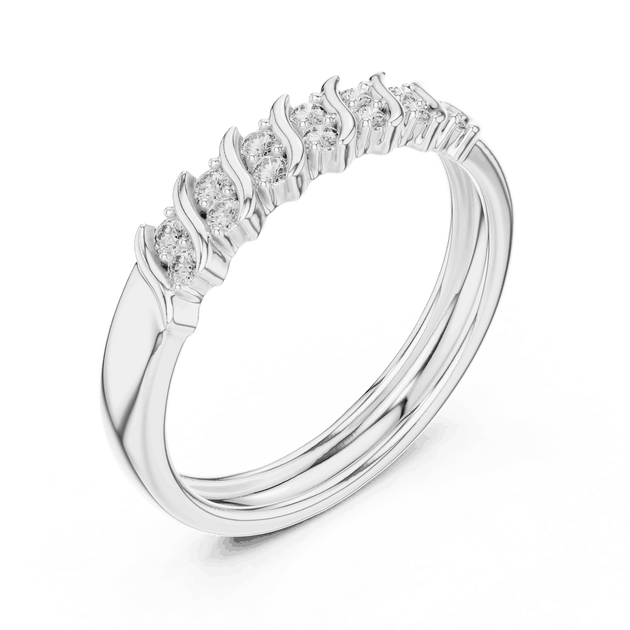 Front View: Round Brilliant Diamond Cluster Twisted Wedding Band in 18K White Gold – Lab Grown – Driona Jewels