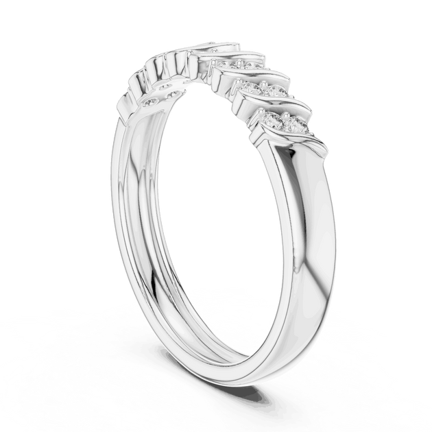 Three-Quarter View: Round Brilliant Diamond Cluster Twisted Wedding Band in 18K White Gold – Lab Grown – Driona Jewels