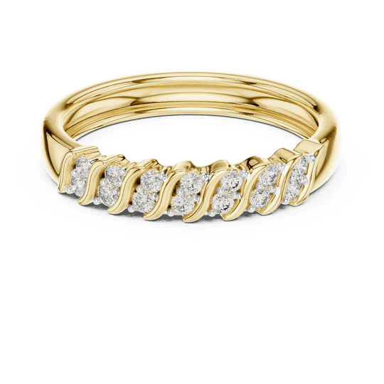 Angle View: Round Brilliant Diamond Cluster Twisted Wedding Band in 18K Yellow Gold – Lab Grown – Driona Jewels