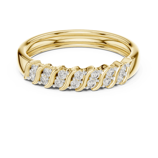 Angle View: Round Brilliant Diamond Cluster Twisted Wedding Band in 18K Yellow Gold – Lab Grown – Driona Jewels