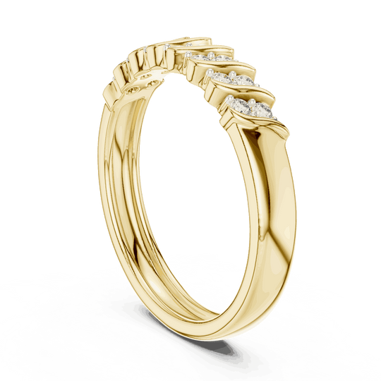 Three-Quarter View: Round Brilliant Diamond Cluster Twisted Wedding Band in 18K Yellow Gold – Lab Grown – Driona Jewels