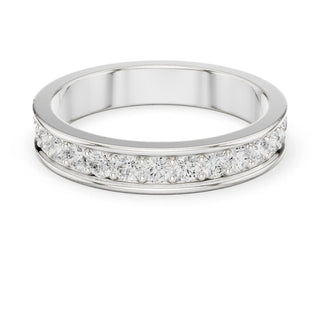 Angle View: Round Diamond Wedding Band with Bead Setting in 14K White Gold – Lab Grown – Driona Jewels
