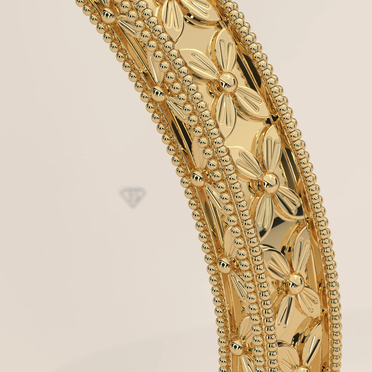 Wheat Sheaf Engraved Gold Band with Fine Milgrain Borders, studio photograph on a plain background.