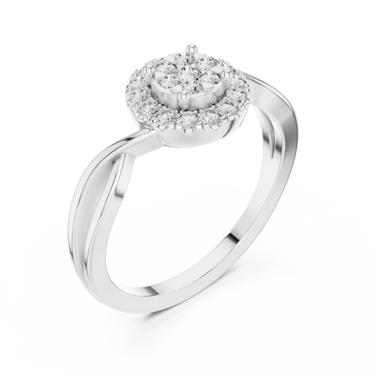 18K White Gold Diamond Engagement Ring featuring Cluster Halo Infinity Split Shank style with Luxury finish for women - Perfect Bridal & Anniversary Gift - 45 Degree Angled View