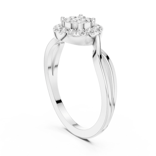 18K White Gold Diamond Engagement Ring featuring Cluster Halo Infinity Split Shank style with Luxury finish for women - Perfect Bridal & Anniversary Gift - 45 Degree Angled View