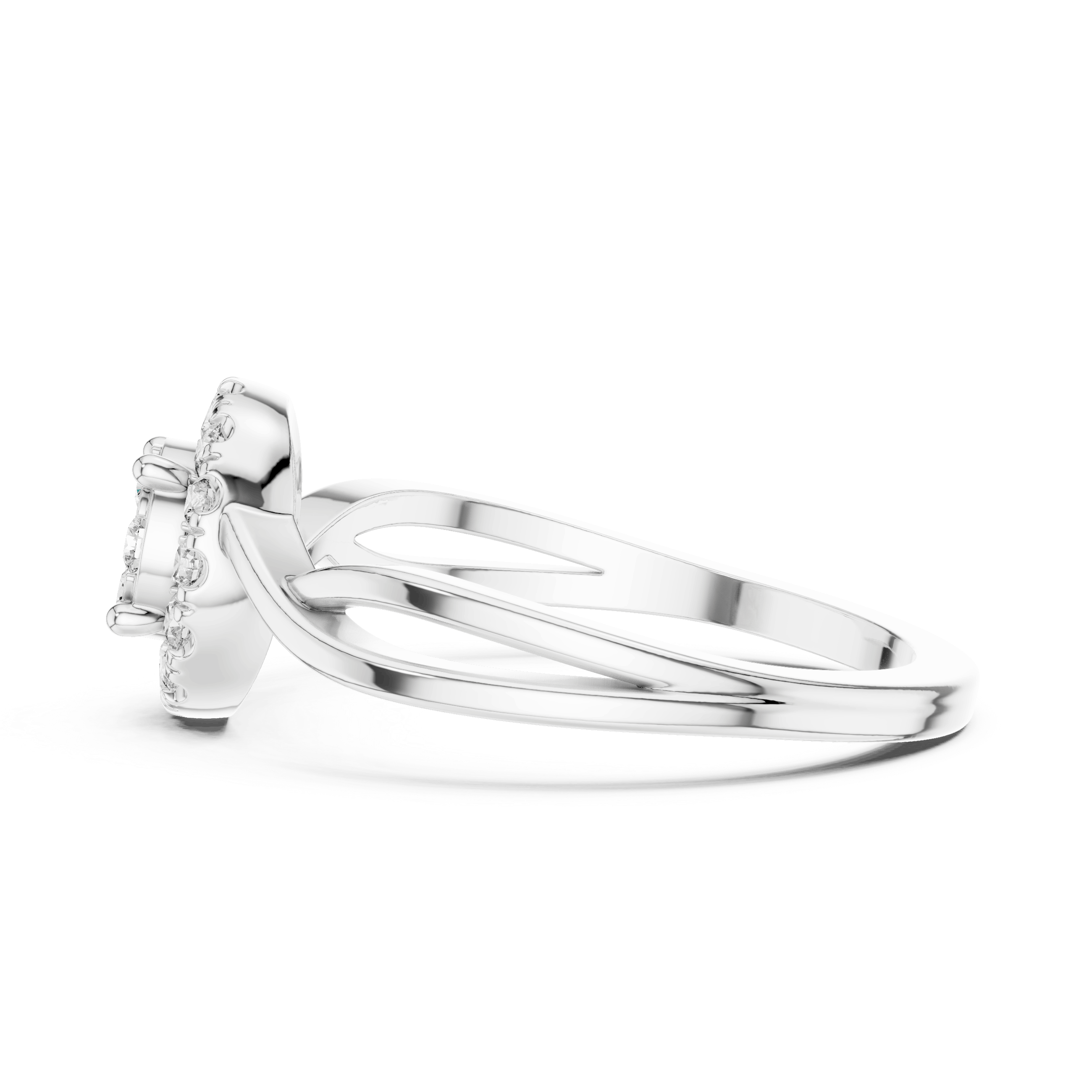 18K White Gold Diamond Engagement Ring featuring Cluster Halo Infinity Split Shank style with Luxury finish for women - Perfect Bridal & Anniversary Gift - Side View