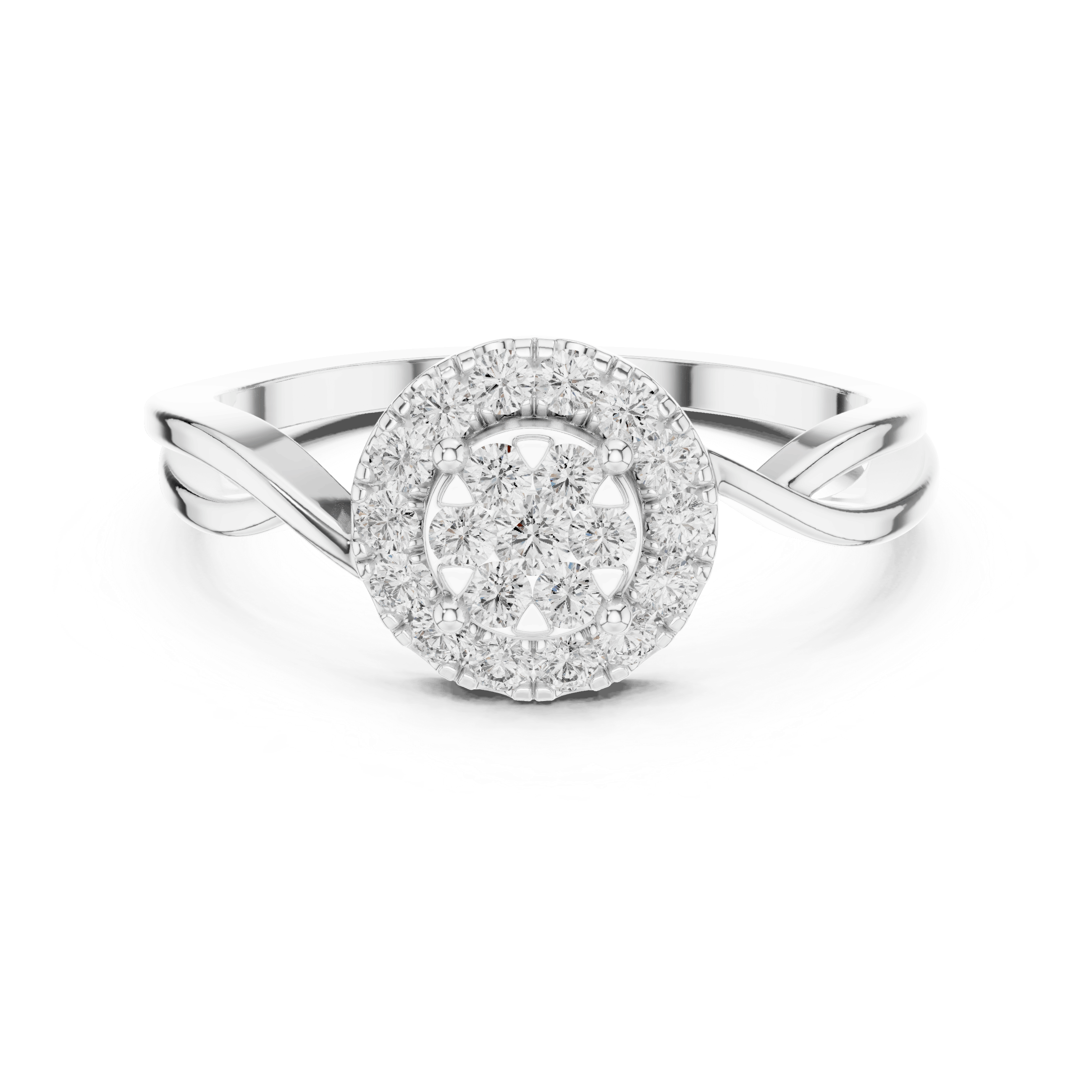 18K White Gold Diamond Engagement Ring featuring Cluster Halo Infinity Split Shank style with Luxury finish for women - Perfect Bridal & Anniversary Gift - Top View