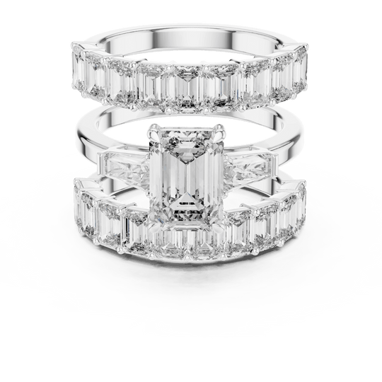 18K White Gold Diamond Bridal Ring Set featuring Emerald Cut Stackable Eternity style with Luxury finish for women - Perfect Wedding & Anniversary Gift - Front View