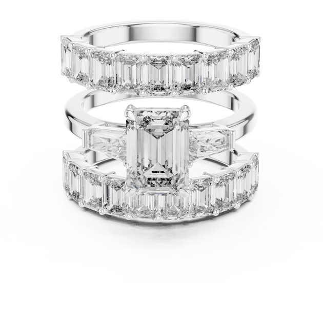 18K White Gold Diamond Bridal Ring Set featuring Emerald Cut Stackable Eternity style with Luxury finish for women - Perfect Wedding & Anniversary Gift - Front View