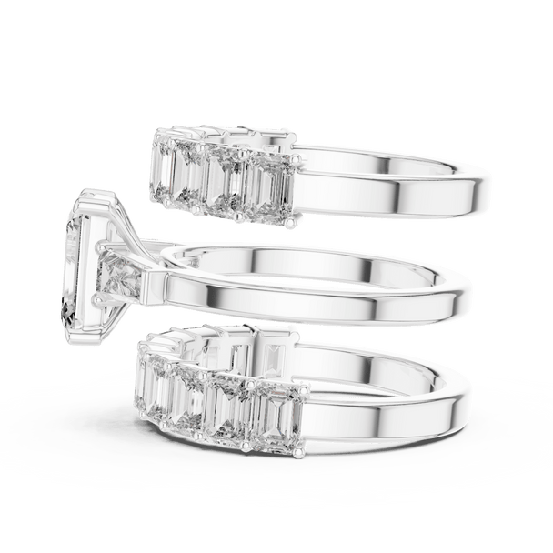 18K White Gold Diamond Bridal Ring Set featuring Emerald Cut Stackable Eternity style with Luxury finish for women - Perfect Wedding & Anniversary Gift - Side View