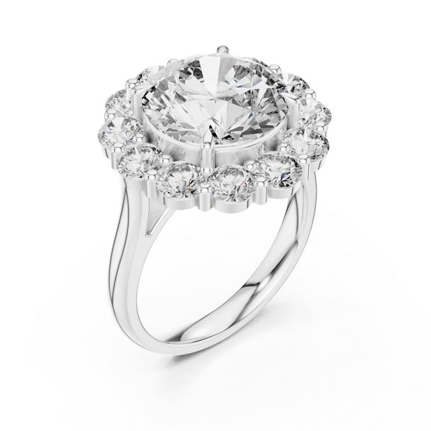 18K White Gold Diamond Engagement Ring featuring Floral Cluster style with Luxury finish for women - Perfect Bridal & Anniversary Gift - 45 Degree Angled View